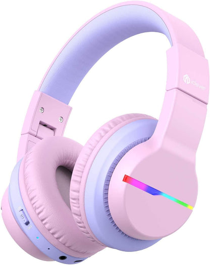 Bluetooth Kids Headphones BTH12 | LED Lights, 74/85dB Volume Limit, 85H Playtime, Bluetooth 5.2, Built-In Mic