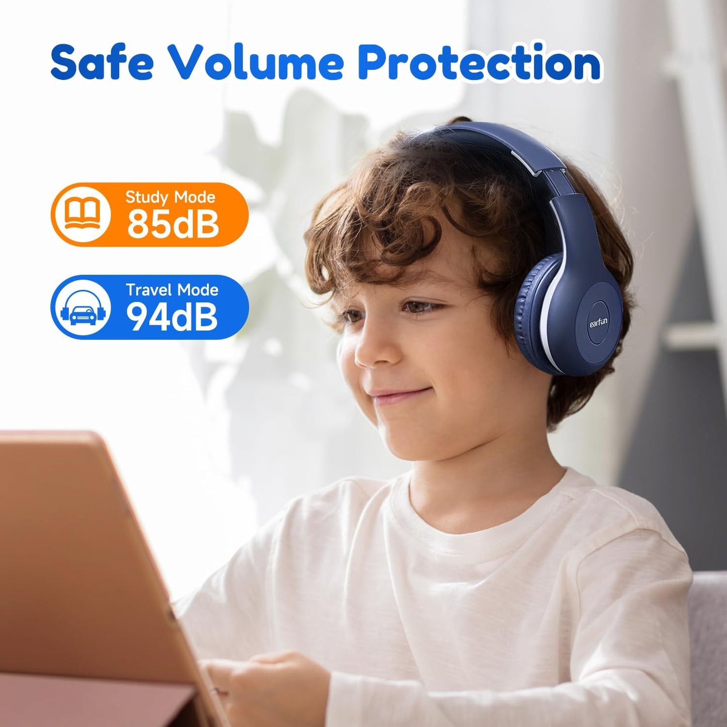 Kids Wireless Bluetooth Headphones | 85/94dB Volume Limit, Hi-Fi Stereo Sound, 40-Hour Playtime, Foldable Design for School & Travel