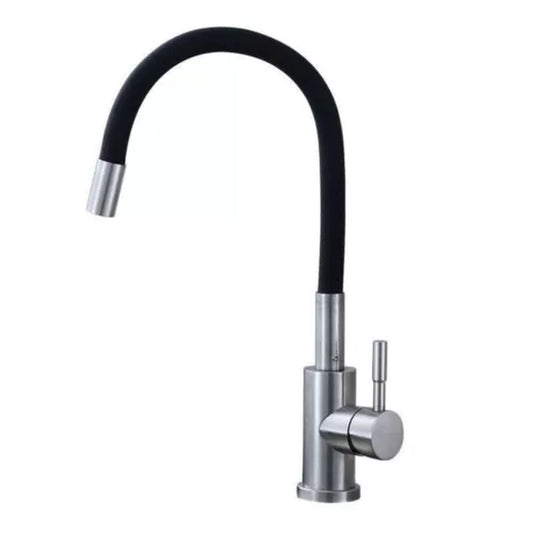 Flexible Kitchen Sink Mixer Tap with Swivel Spout, Single Lever Faucet, and 360° Rotatable Hose - Black