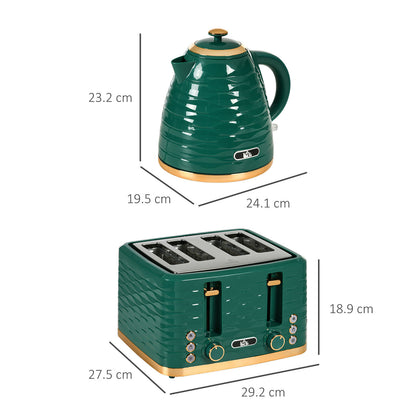 HOMCOM Kettle and Toaster Set 1.7L Rapid Boil Kettle & 4 Slice Toaster - Green