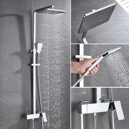 Matte Black Shower Set Faucet Rainfall Bathroom Shower Mixer Tap Brass Bath Shower Column in Wall Shower Faucet Rotatable Spout