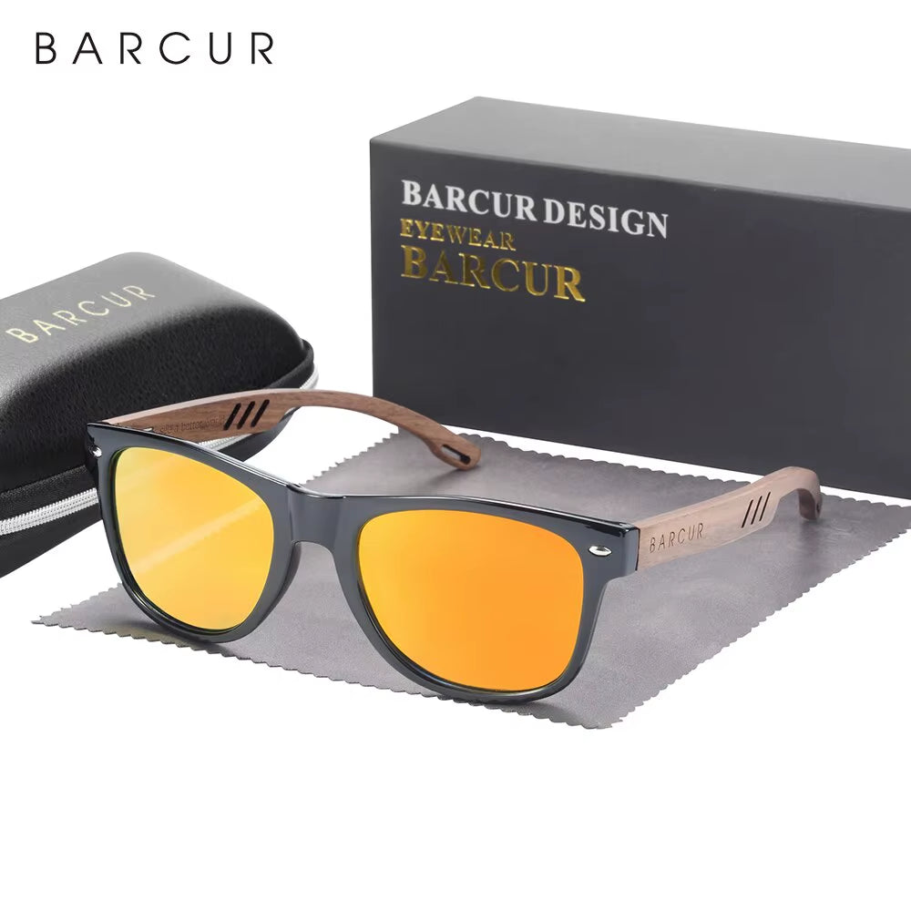 BARCUR Design Wood Sun Glasses Man Natural Walnut Sunglasses Women Eyeglasses Polarizing Glasses UV Protection Eyewear