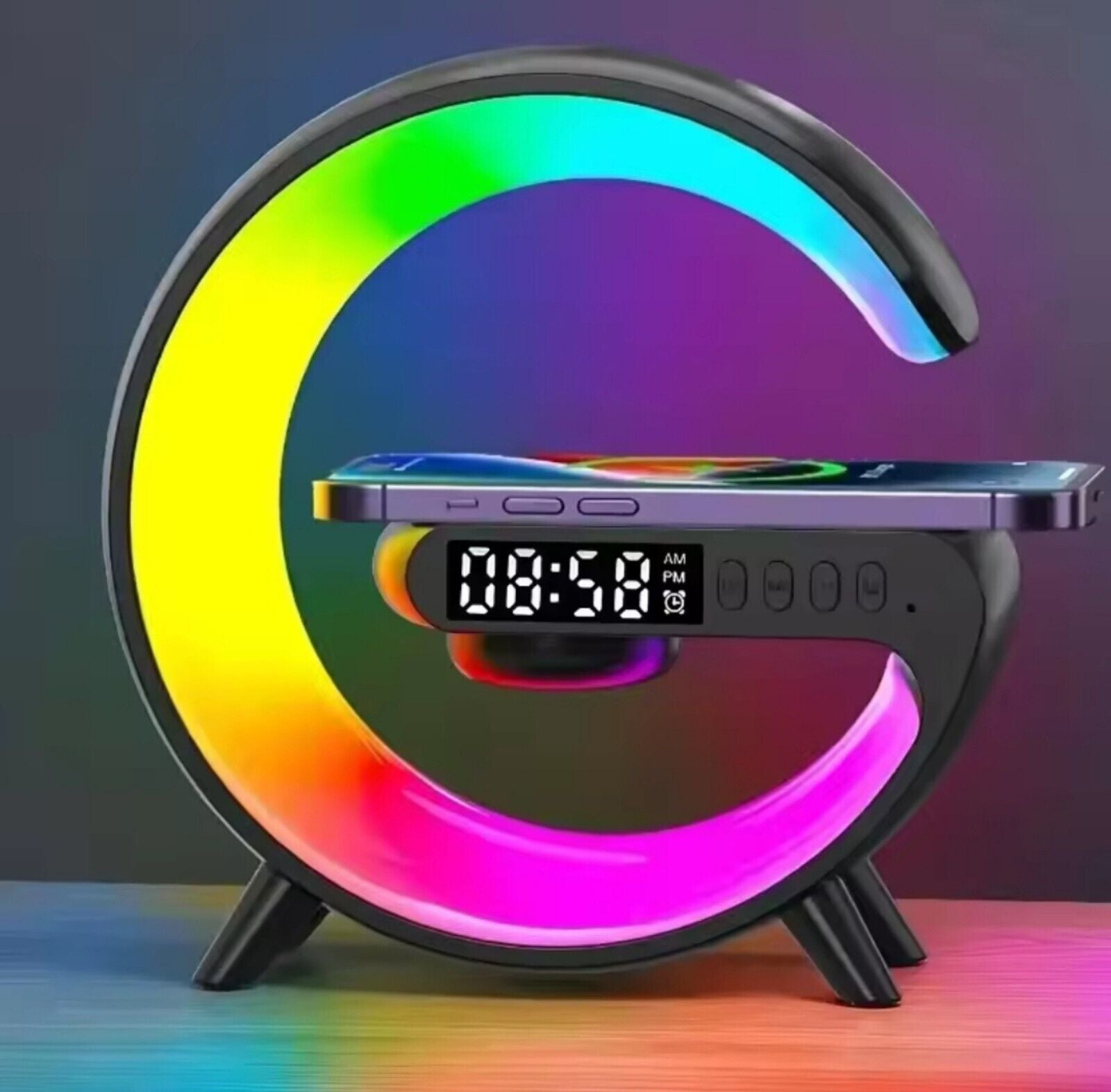 Multifunctional Lamp Desk Alarm Clock with Smart Bluetooth Speaker & Wireless Charger