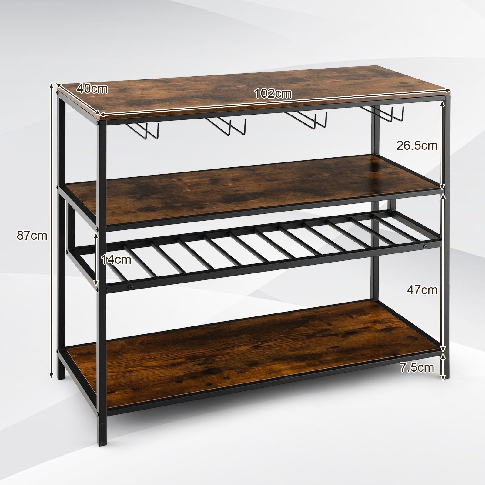 Industrial Bar Cabinet with Wine Rack & 4 Rows of Glass Holders