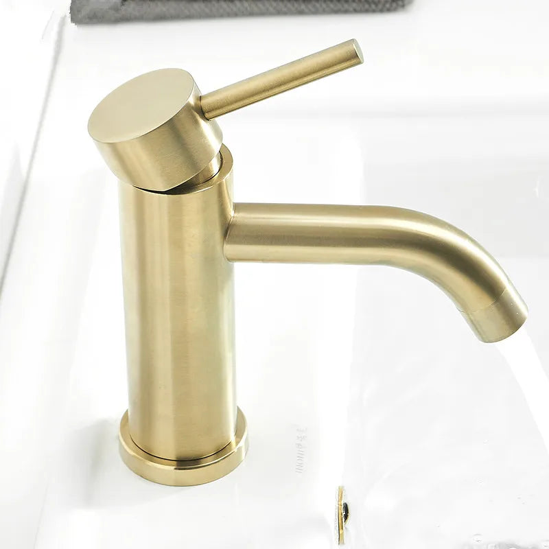 Bathroom Faucet Solid Brass Bathroom Basin Faucet Cold and Hot Water Mixer Sink Tap Single Handle Deck Mounted Brushed Gold Tap
