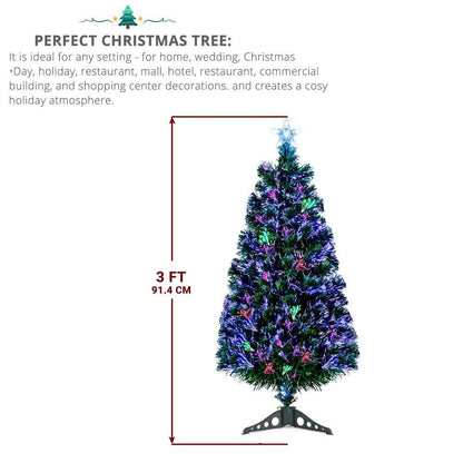 3/4Ft Christmas Trees Fibre Optic Pre-Lit Xmas Tree with Stand Top Star Decor