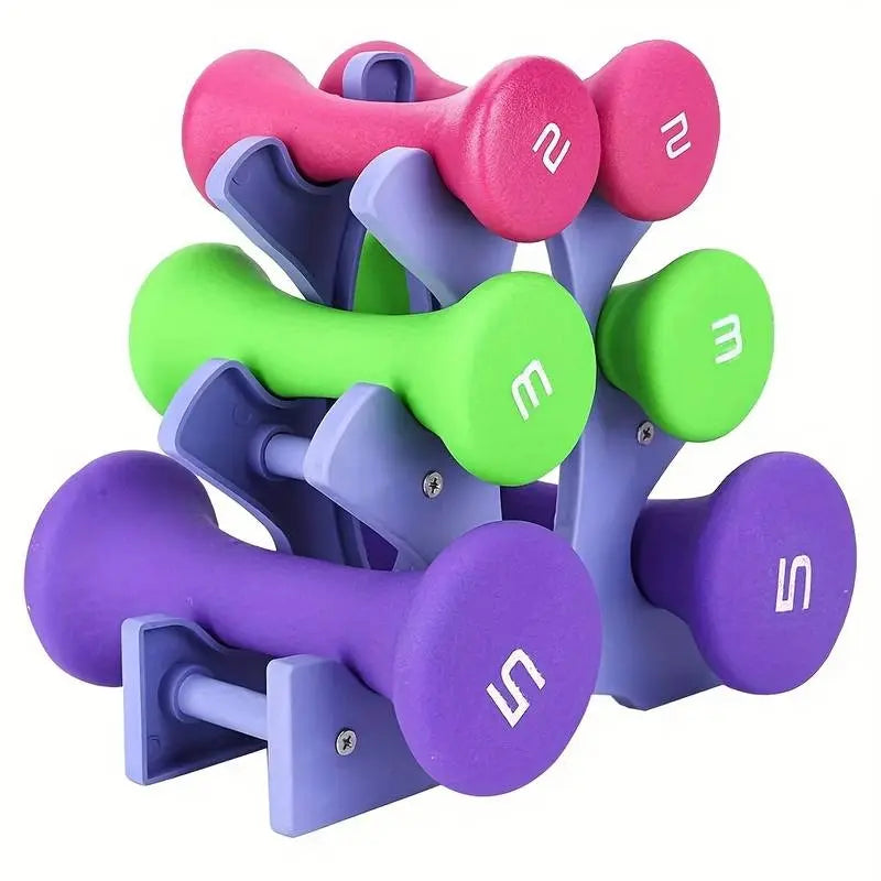 6pcs Fitness Weights Dumbbells With 1pc Dumbbell Rack - Perfect for Bodybuilding, Fitness Exercise, Strength Training - DynamicDrop Hub