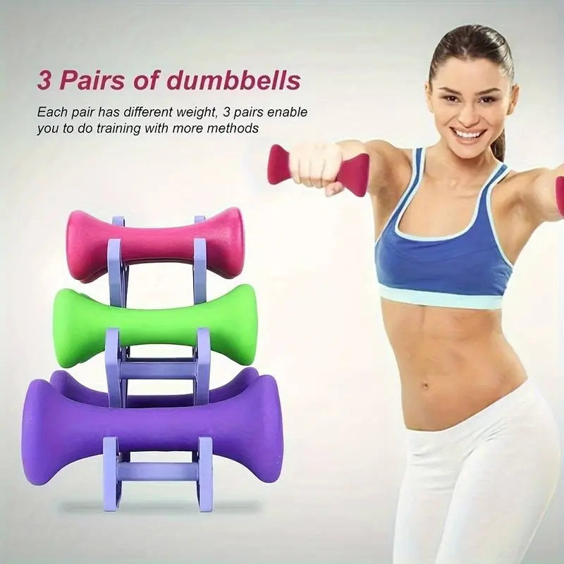 6pcs Fitness Weights Dumbbells With 1pc Dumbbell Rack - Perfect for Bodybuilding, Fitness Exercise, Strength Training - DynamicDrop Hub