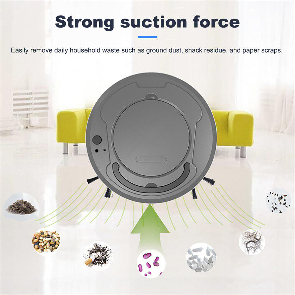 Smart 3-in-1 Robotic Vacuum Cleaner – Slim Design, USB Charging, 90-Min Runtime