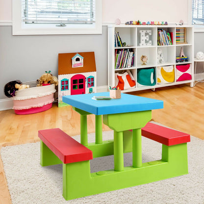 Kids Picnic Play Table Set with Removable Umbrella