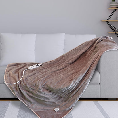 120X160Cm Soft Heated Warm Throw over Blanket with Timer and 10 Heat Settings (Mink Beige)