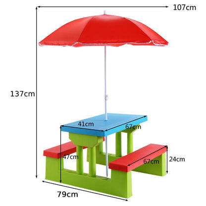 Kids Picnic Play Table Set with Removable Umbrella