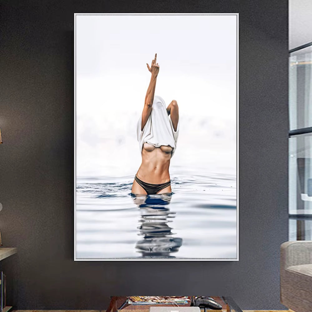  Sexy Bikini Woman Poster Prints for Living Room Home Decor Nordic Feminist Middle Finger Girl Canvas Painting Wall Art Cuadros