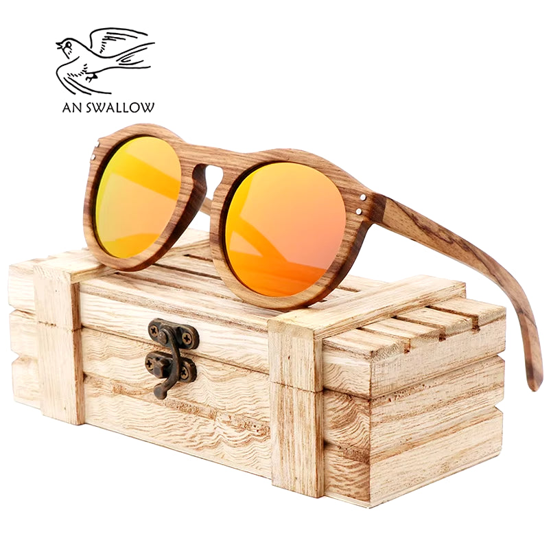 Zebra Wood Sun Glasses Women round Wooden Sunglasses Men Polarized Lenses Driving UV400 Gafas De Sol