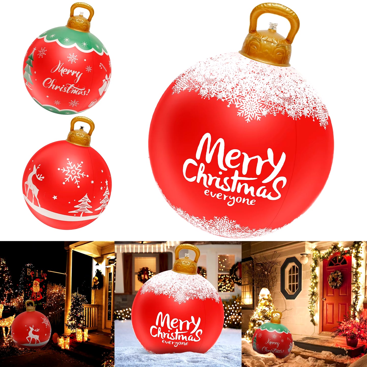 Inflatable Christmas Ball 23 Inch Large Outdoor Christmas PVC Inflatable Ball Reusable Giant Blow up Ball Decorations