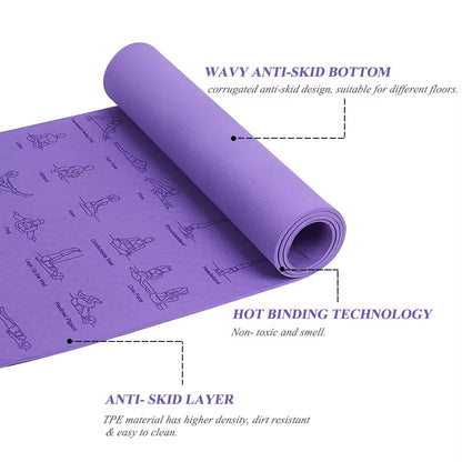 Eco-Friendly TPE Non-Slip Yoga Mat – 6mm Thick, 183cm x 57cm, for Yoga, Pilates, Fitness & More