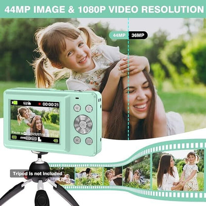 HD Digital Camera 44MP - 1080P Video, 2.4'' LCD, 16X Zoom, Anti-Shake, Ideal for Beginners