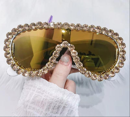 Oversized Punk Rhinestone Sunglasses – 2024 Luxury Y2K Steampunk One-Piece UV400 Sports Shades for Women