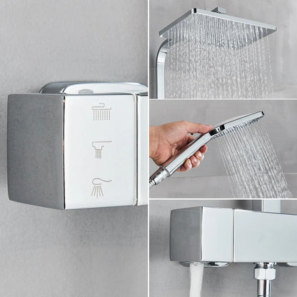Matte Black Shower Set Faucet Rainfall Bathroom Shower Mixer Tap Brass Bath Shower Column in Wall Shower Faucet Rotatable Spout