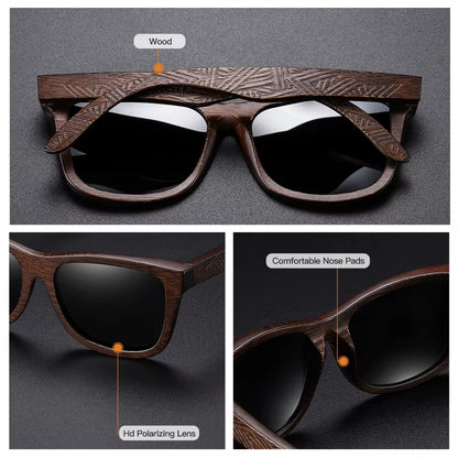 GM Natural Bamboo Wooden Sunglasses Handmade Polarized Glasses Mirror Coating Lenses Eyewear with Gift Box