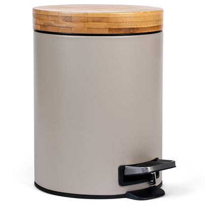 3L Designer Bathroom Bin | Superior Bamboo | Soft Closing | Anti-Finger | Taupe (Bright)