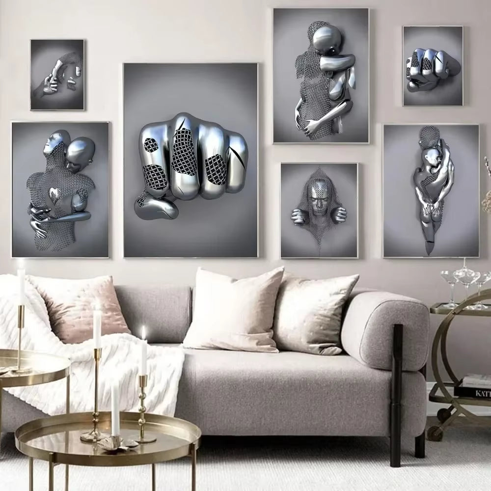 Romantic Abstract Metal Figure Statue - Art Wall Decor for Game Room, Kawaii HD Poster - No Frame