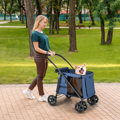 Folding Pet Stroller with Pockets and Skylight for Small Medium Pets