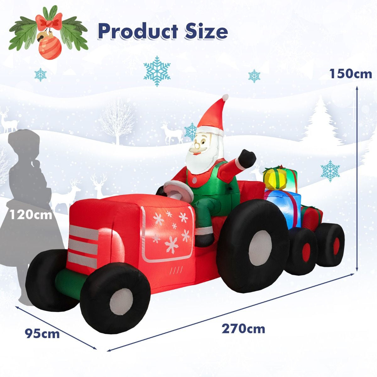 Inflatable Christmas Santa Claus Driving a Tractor with Gifts and LED Lights