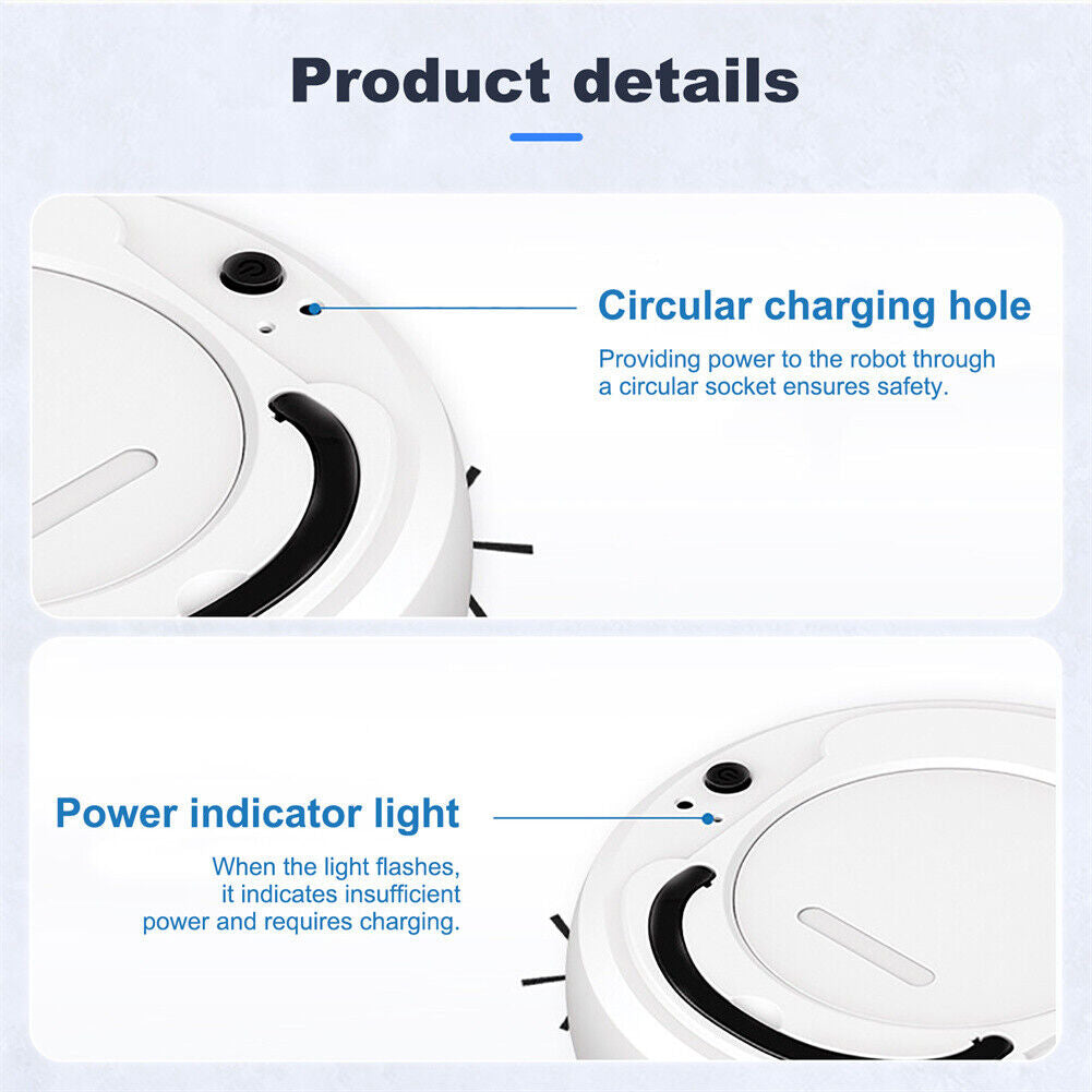 Smart 3-in-1 Robotic Vacuum Cleaner – Slim Design, USB Charging, 90-Min Runtime