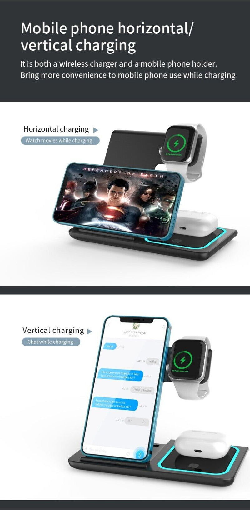 3-in-1 Fast Wireless Charging Station | Foldable Charger Dock for iPhone 16/15/14, Apple Watch & AirPods