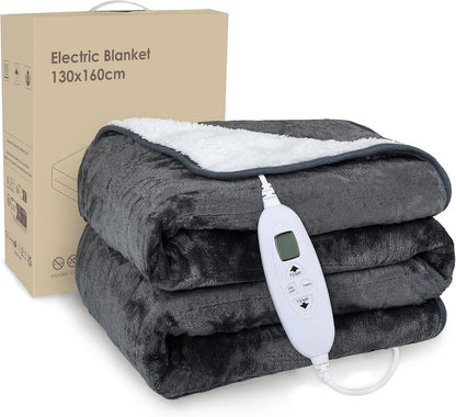 Electric Heated Blanket Throw,Flannel+Sherpa Fleece Heated Blanket,4 Heat Settings, 4 Timer Settings,160 X 130Cm