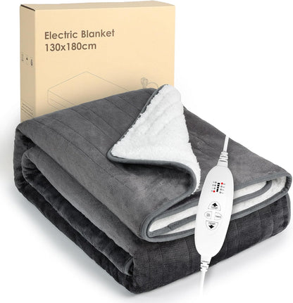 Electric Heated Blanket Throw,Flannel+Sherpa Fleece Heated Blanket,4 Heat Settings, 4 Timer Settings,160 X 130Cm