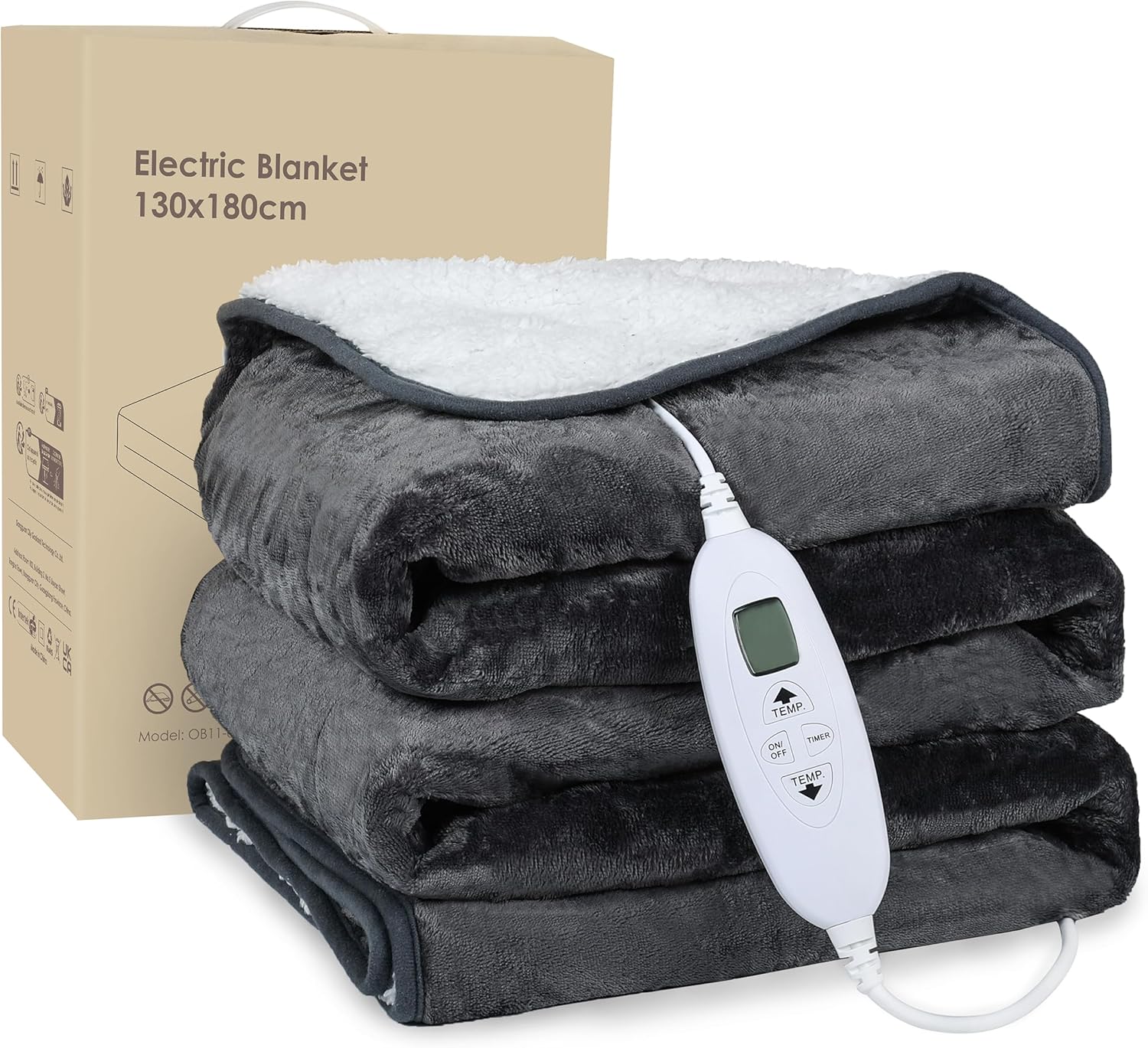 Electric Heated Blanket Throw,Flannel+Sherpa Fleece Heated Blanket,4 Heat Settings, 4 Timer Settings,160 X 130Cm