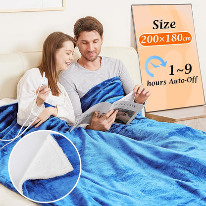 Electric Heated Blanket Throw Flannel Sherpa Fast Heating 120X160Cm, 10 Heat Levels & Up-To-9-Hours Auto-Off Timer & LED Display, for Home Office Use, Machine Washable, ETL Certified, Grey