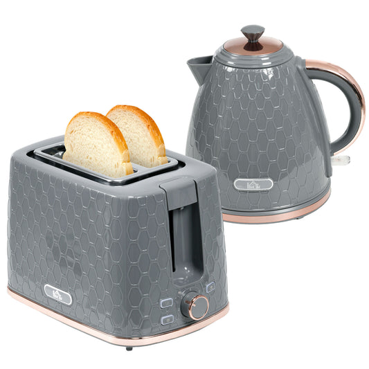 HOMCOM Kettle and Toaster Set - 1.7L Rapid Boil Kettle & Two-Slice Toaster in Grey