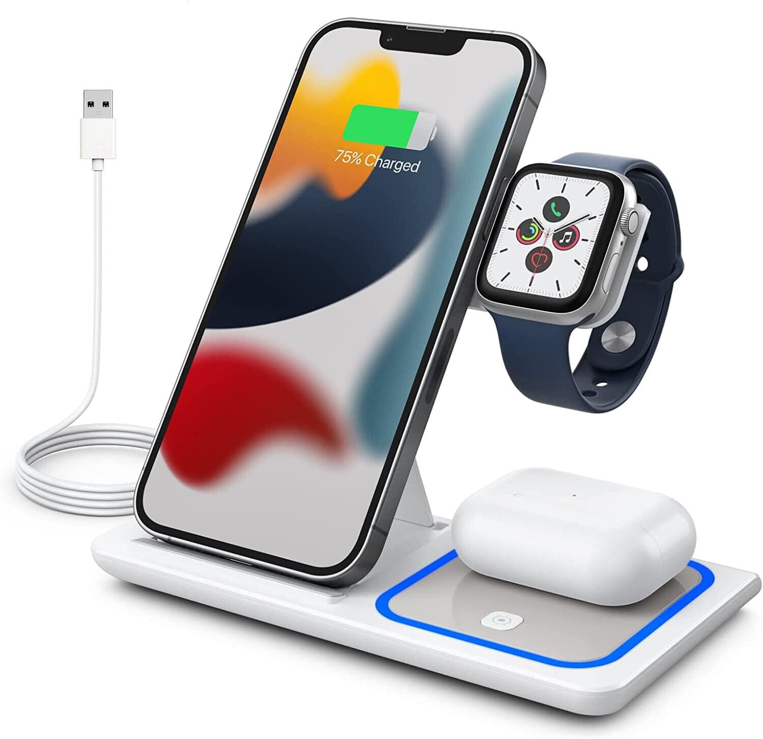 3-in-1 Fast Wireless Charging Station | Foldable Charger Dock for iPhone 16/15/14, Apple Watch & AirPods