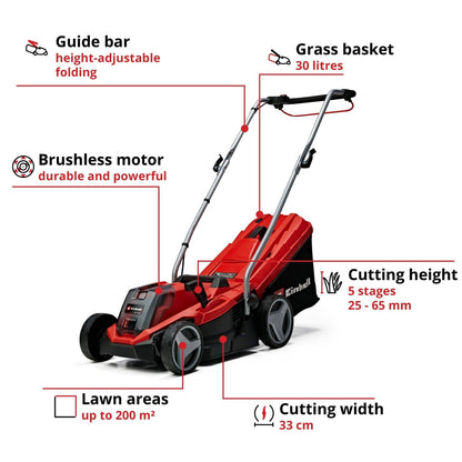 Einhell Cordless Lawnmower 33Cm Power X-Change with Battery and Charger GE-CM 18