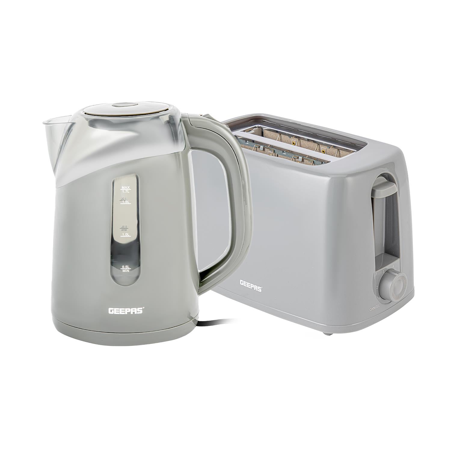 Geepas 650W 2-Slice Toaster & 2200W Illuminating Electric Kettle Combo Set - 1.7L Cordless Jug