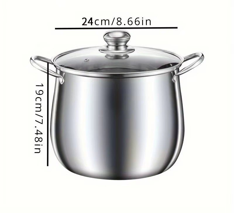 1Pc Stainless Steel Soup Pot – Large Capacity Noodle & Stew Pot for Chicken Soup, Universal for Induction & Gas Stove