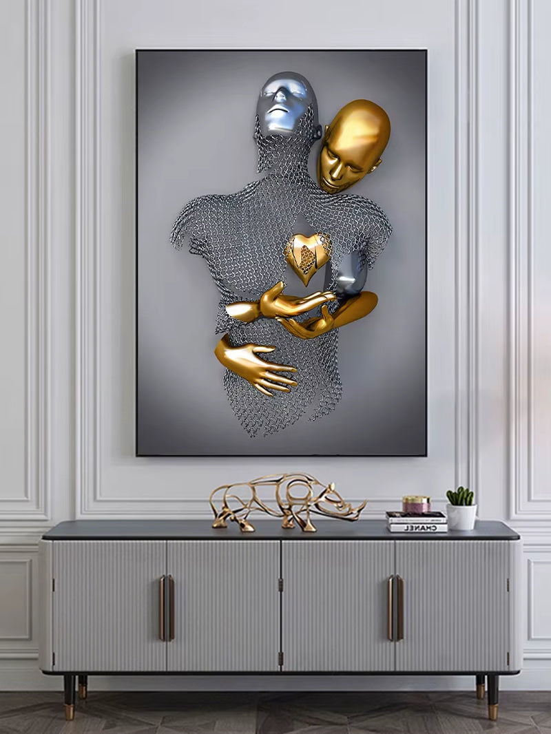 3Pcs Modern Romantic Metal Figure Statue Wall Poster Prints Picture Nordic Aesthetics Canvas Painting for Living Room Home Decor