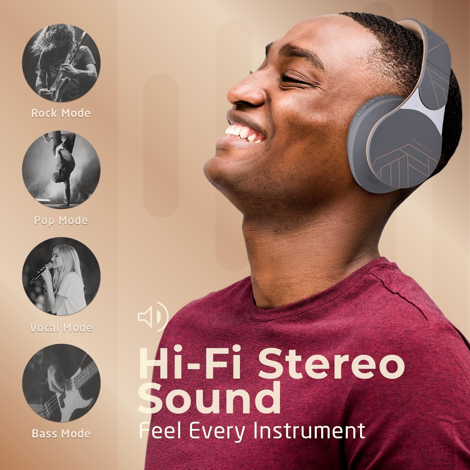 Bluetooth Over-Ear Headphones | 40H Playtime, 4 EQ Modes, Built-in Mic, FM Radio, Micro SD/TF Slot