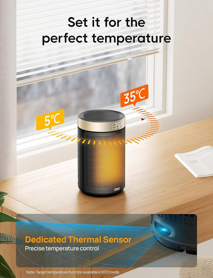 Electric Heater, 1500W Energy Efficient Space Silent Room Heater, Portable Ceramic Fan Heaters, Thermostat 3 Modes 12H Timer, Overheat & Tip over Protection, for Bedroom, Atom 316, Gold