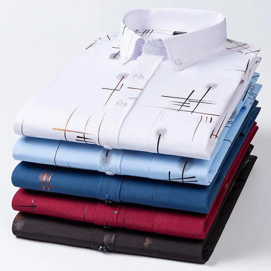 Men’s Slim Fit Non-Iron Plaid Dress Shirt – Anti-Wrinkle Business Casual Shirt for Spring & Autumn
