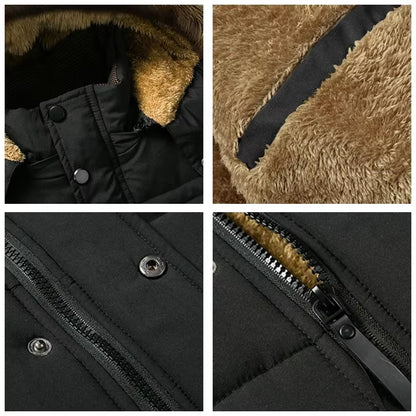 Men's Winter Waterproof Hooded Parka Jacket – Thick Fleece, Fur Collar, Casual Warm Coat