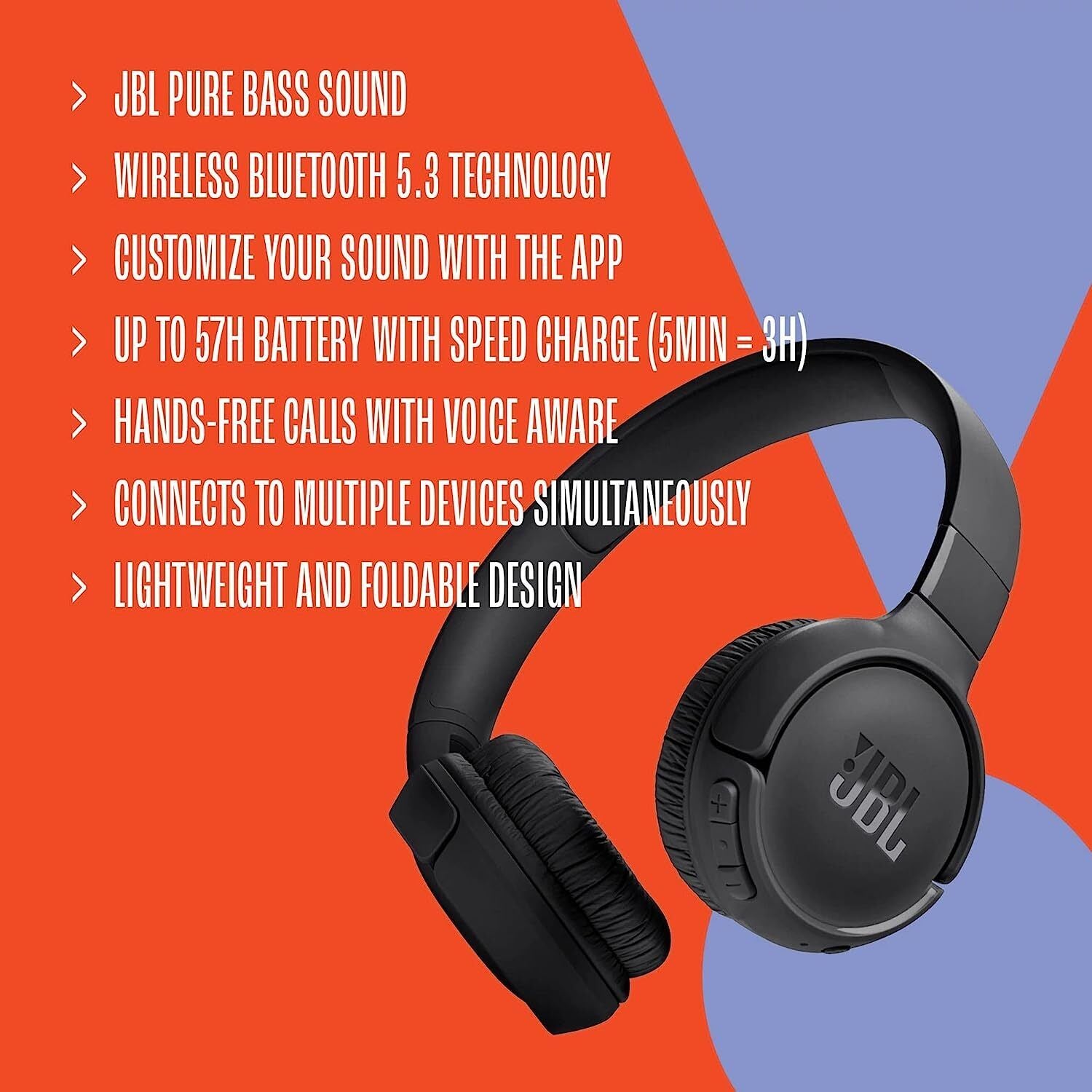 JBL Tune 520BT Wireless Bluetooth Headphones on Ear with Microphone - 4 Colours