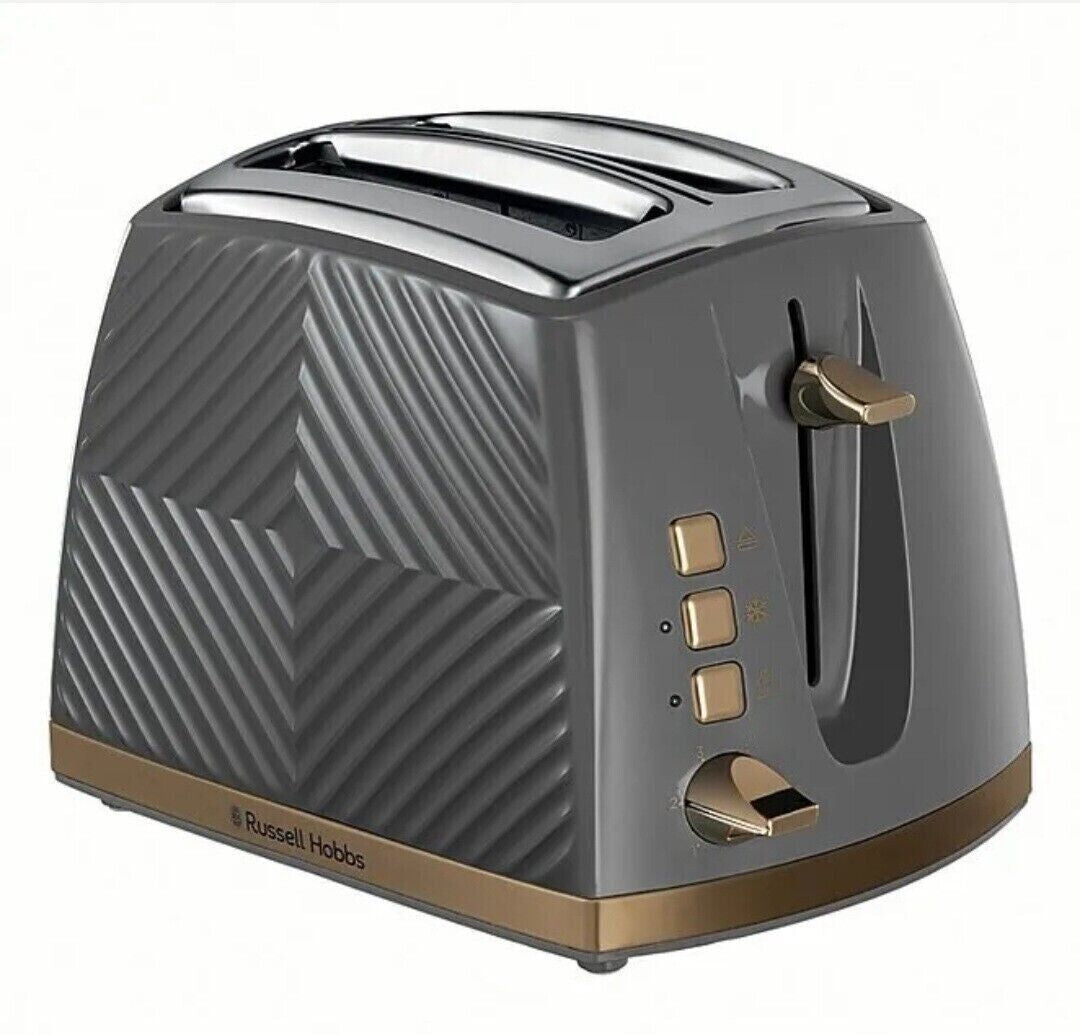 Russell Hobbs Groove Electric Kettle& 2 Slice Toaster Set Tactile 3D Design Grey