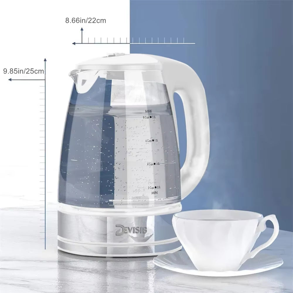 DEVISIB 2L Larger Capacity Electric Kettle Temperature Control 4 Hours Keep Warm 2200W LED Indicator Removable Filter Glass Body