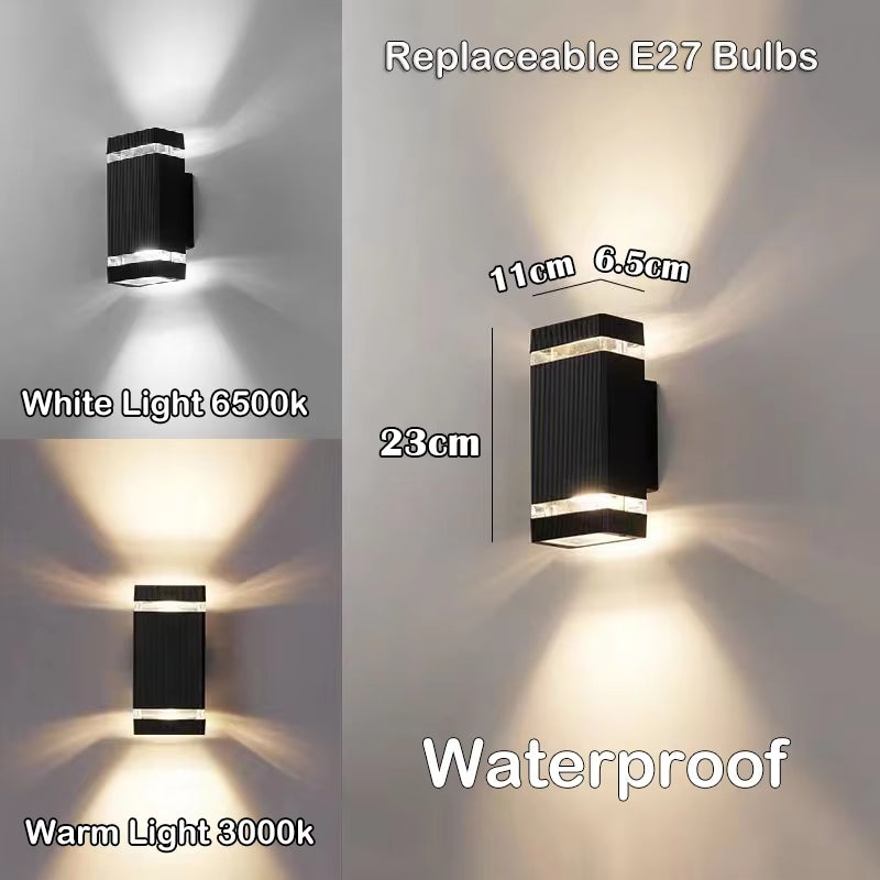 Outdoor Wall Light up down LED Wall Lamp Replaceable Bulb Porch Light Waterproof Exterior Sconce Light for Balcony Garden Stair