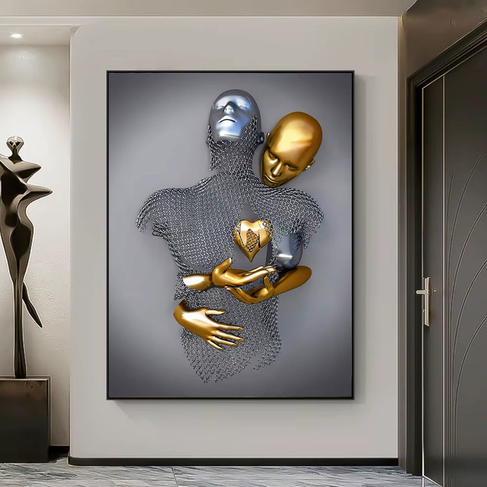 3Pcs Modern Romantic Metal Figure Statue Wall Poster Prints Picture Nordic Aesthetics Canvas Painting for Living Room Home Decor