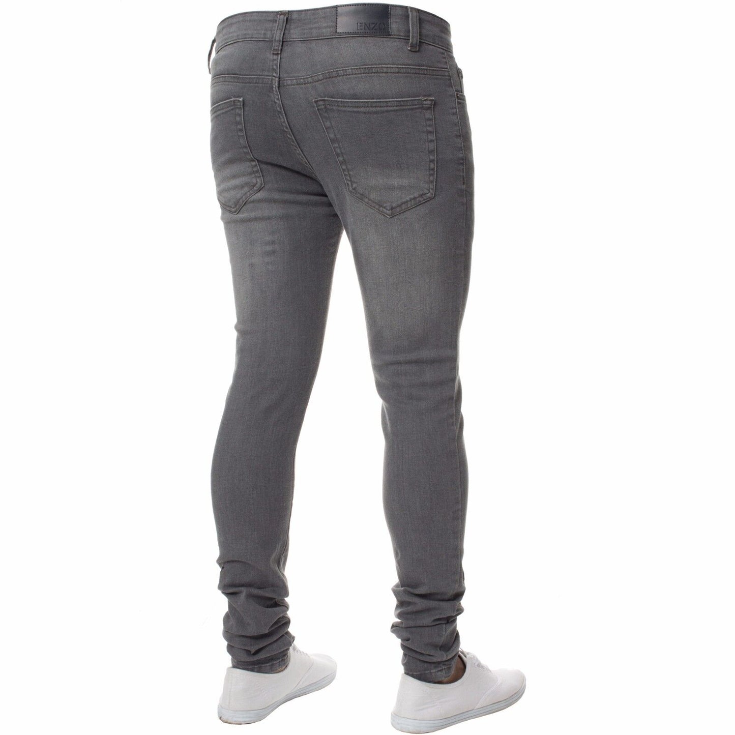 Enzo Mens Skinny Jeans Slim Fit Super Stretch Flex Denim Trouser Pants All Waist